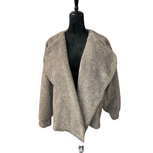NWT EXPRESS Womens Medium Cozy Sherpa Flyaway Jacket Beige Brown sz L - Picture 4 of 10